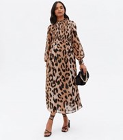 New Look Curves Maternity Brown Leopard Print Chiffon Frill Midi Dress